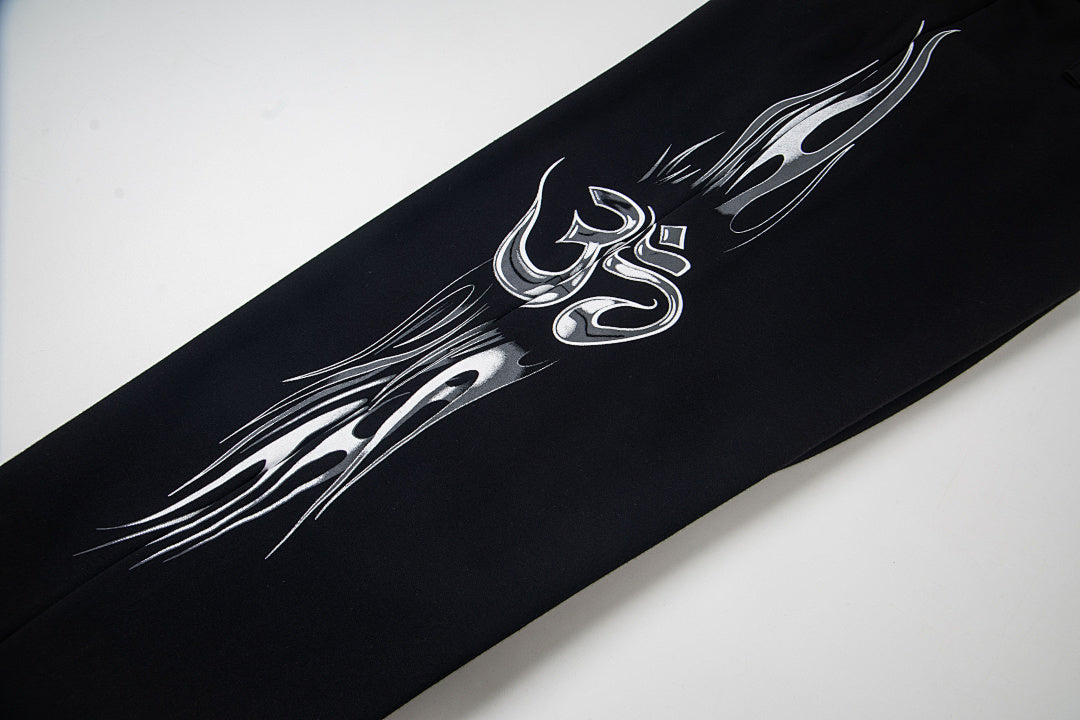 Hellstar Flame Tribal Graphic Hoodie & Pants Set - Black Streetwear Tracksuit