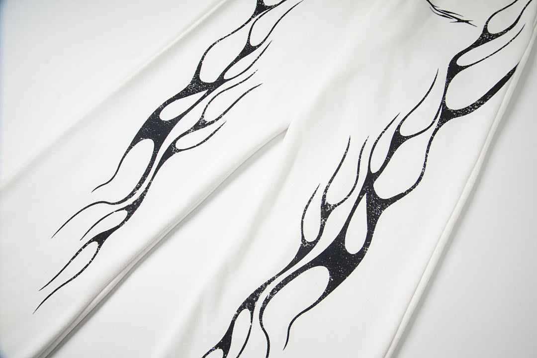 Hellstar Flame Tribal Graphic Hoodie & Pants Set - White Streetwear Tracksuit