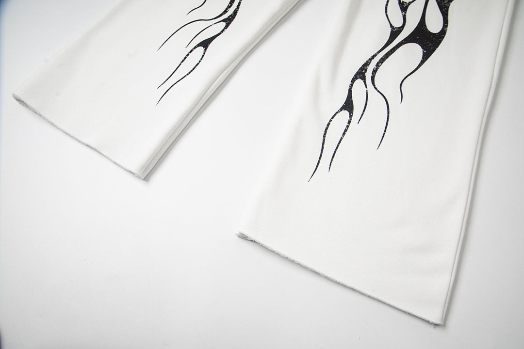 Hellstar Flame Tribal Graphic Hoodie & Pants Set - White Streetwear Tracksuit