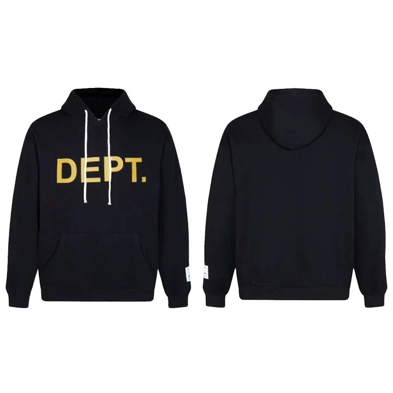 Gallery Dept. Black Hoodie – Bold “DEPT.” Gold Print