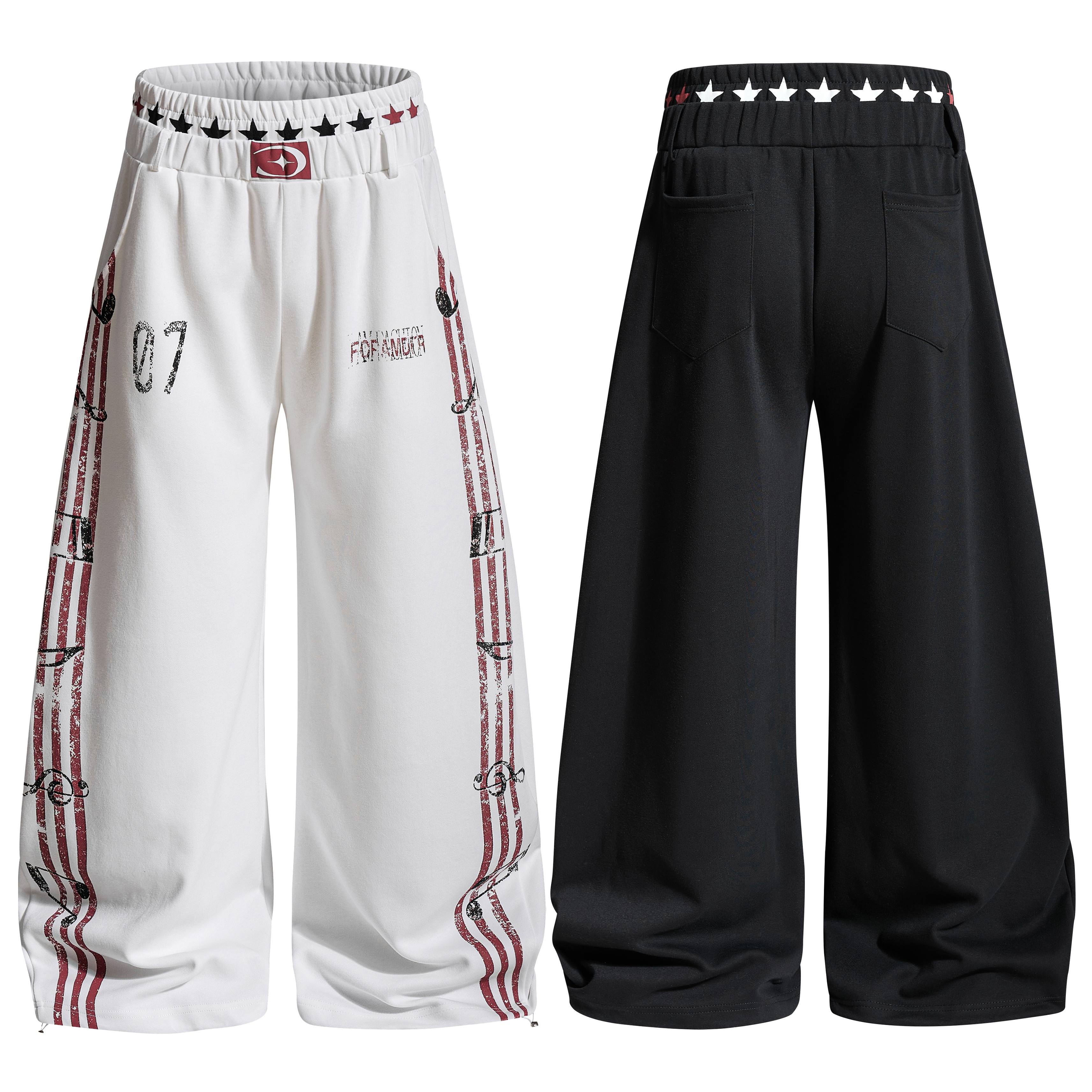 CapCabin Vintage Stripe Graphic Wide-Leg Pants
