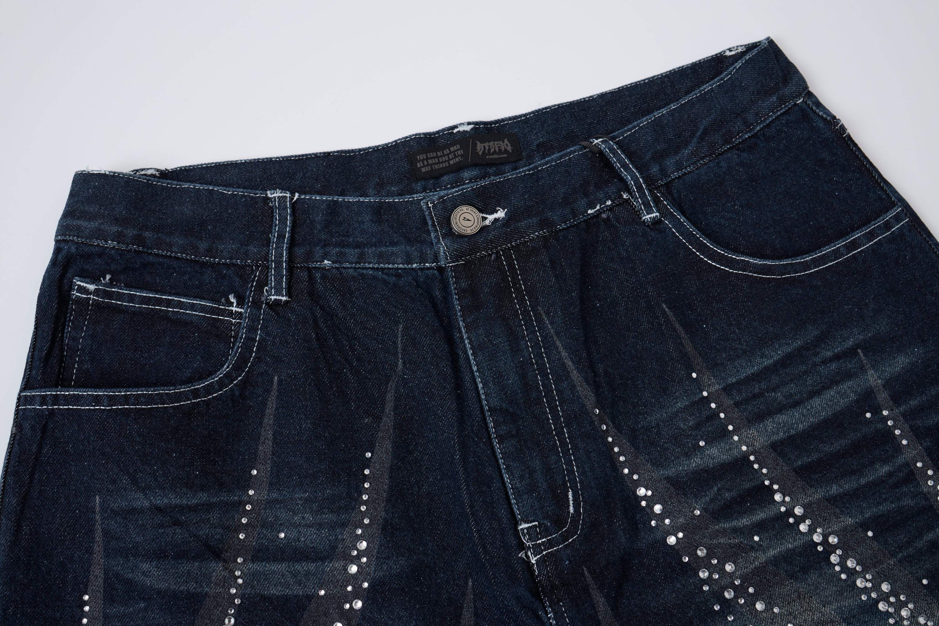 CapCabin Rhinestone Wash Denim Shorts