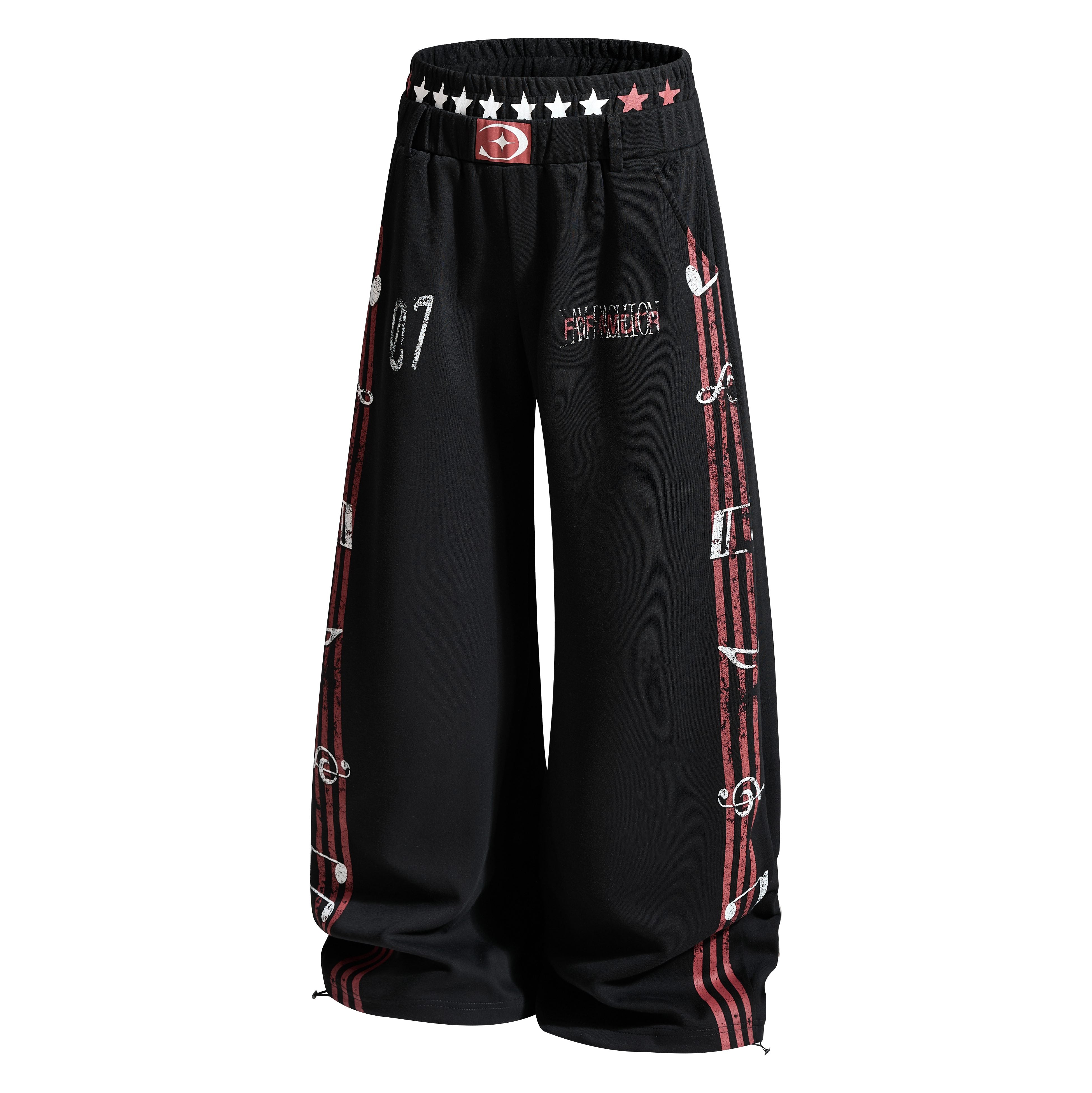 CapCabin Vintage Stripe Graphic Wide-Leg Pants