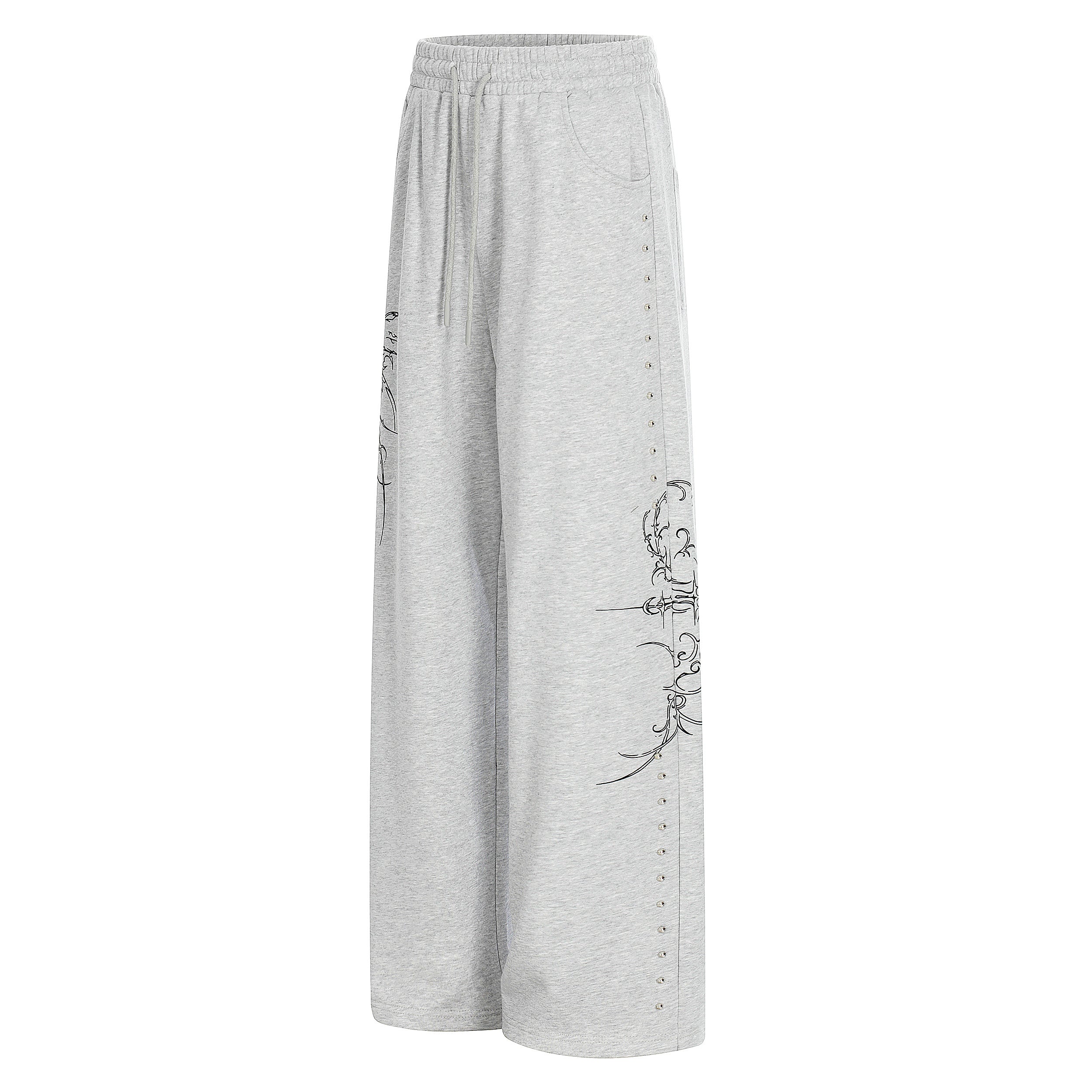 CapCabin Gothic Line Graphic Wide-Leg Sweatpants