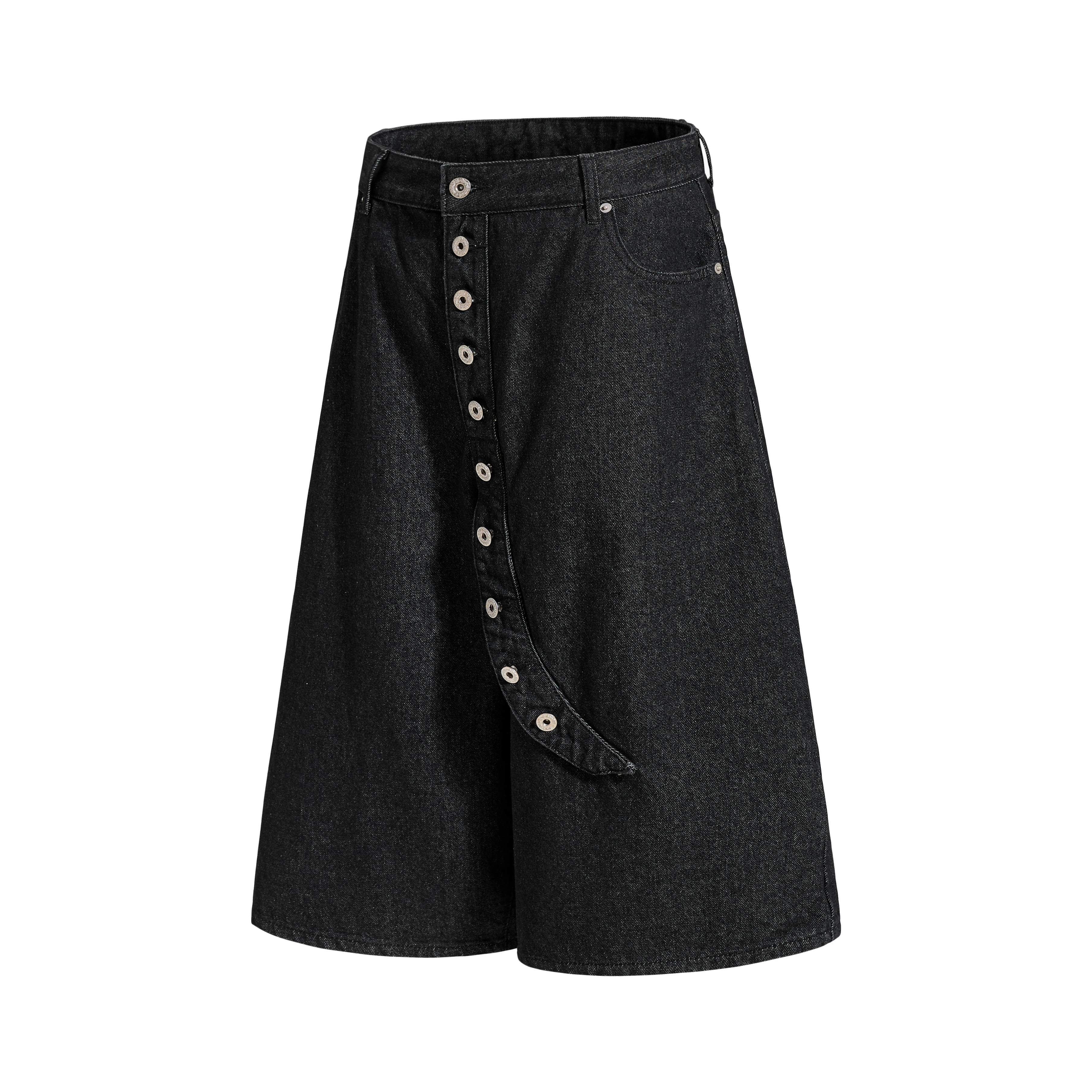 CapCabin Asymmetric Button Denim Shorts