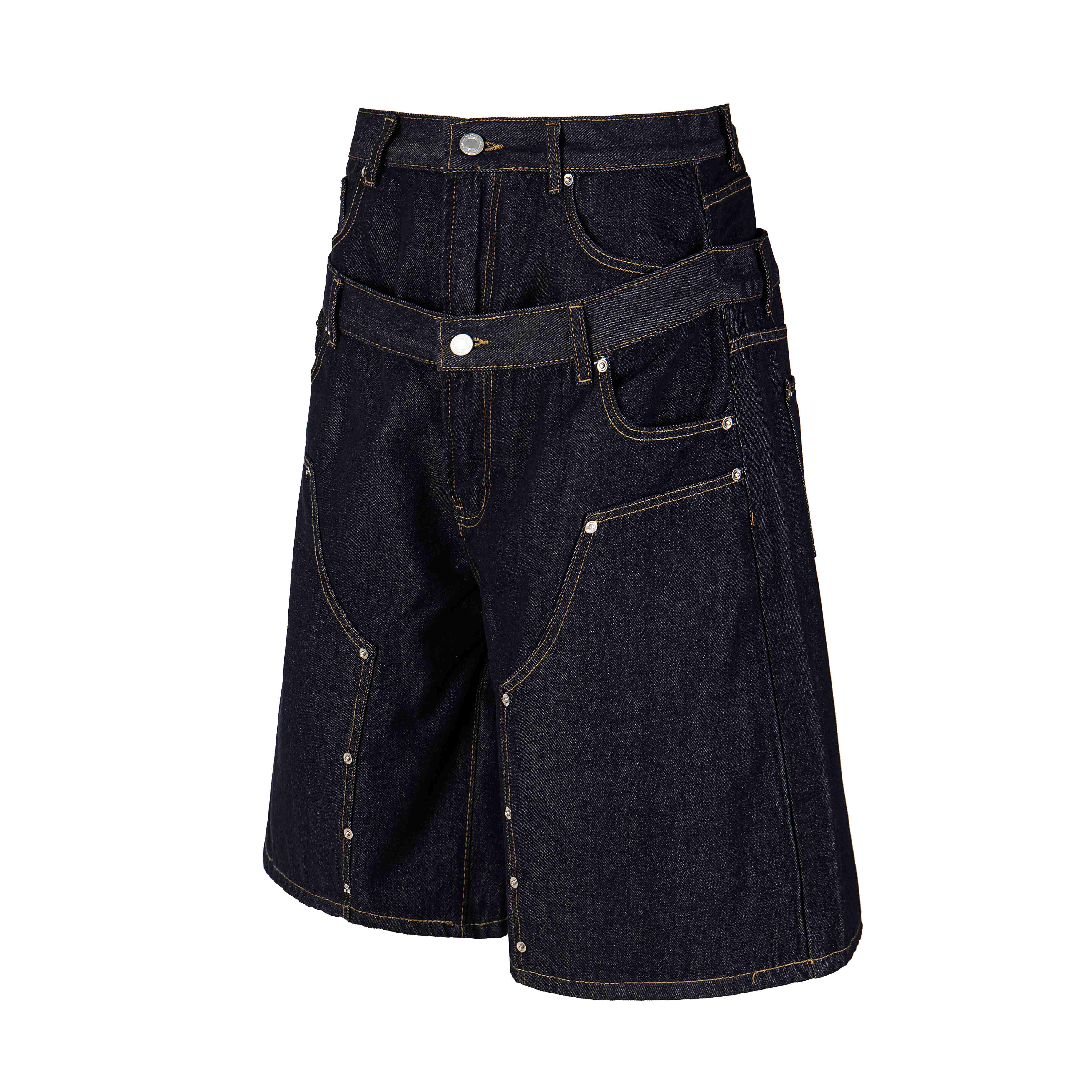 CapCabin “Double Waist Panel Denim Shorts”