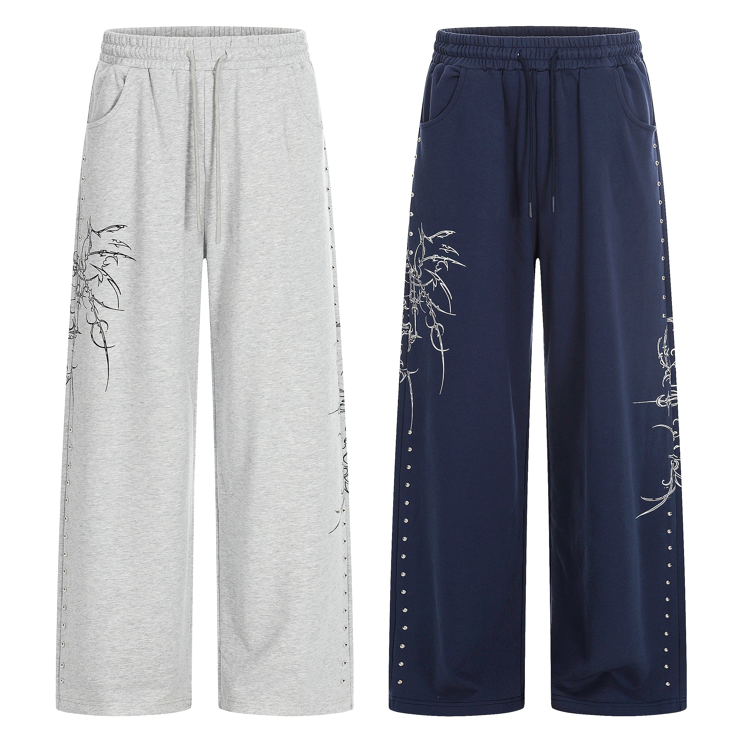 CapCabin Gothic Line Graphic Wide-Leg Sweatpants