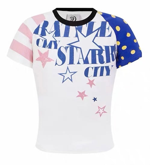CapCabin “Starry City Contrast Raglan Tee”(cute Slim fit)