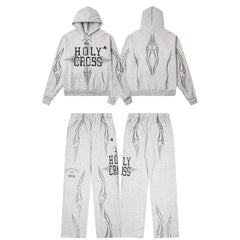 Hellstar Holy Cross Flame Graphic Hoodie & Pants Set